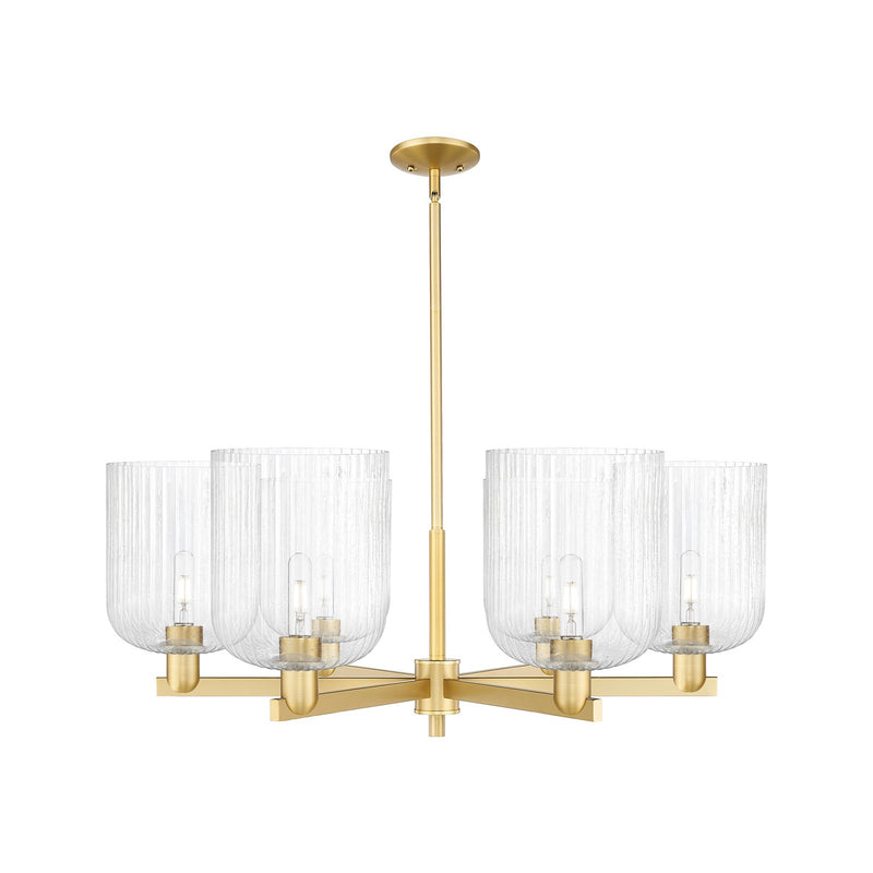 Innovations Bridal Veil 38in 6-Light Chandelier | Industrial Satin Gold Steel and Seedy Glass | Dining Room & Living Room | Model 716-6CR-SG-G559-8SDY