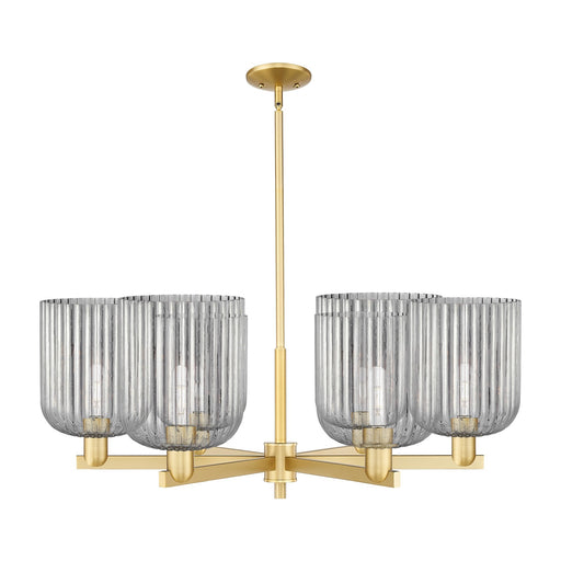 Innovations Bridal Veil 38in 6-Light Chandelier | Industrial Satin Gold Steel and Cast Brass with Light Smoke Ribbed Glass | Model 716-6CR-SG-G559-8SM