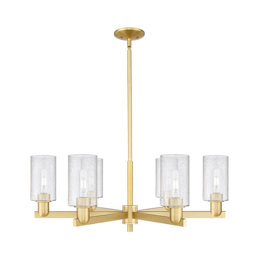 Innovations Clymer 34in 6-Light Chandelier | Industrial Satin Gold Steel and Seedy Glass | Dining Room & Living Room | Model 716-6CR-SG-G804