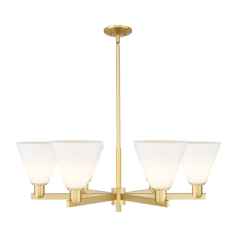 Innovations Berkshire Glass 38in 6-Light Chandelier | Industrial Satin Gold Steel and Matte White Glass | Kitchen Island & | Model 716-6CR-SG-GBC-81