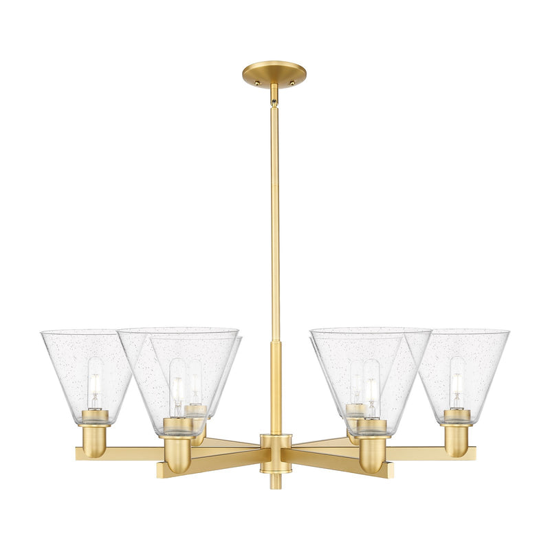 Innovations Berkshire Glass 38in 6-Light Chandelier | Industrial Satin Gold Steel and Seedy Glass | Kitchen & Dining Room | Model 716-6CR-SG-GBC-84