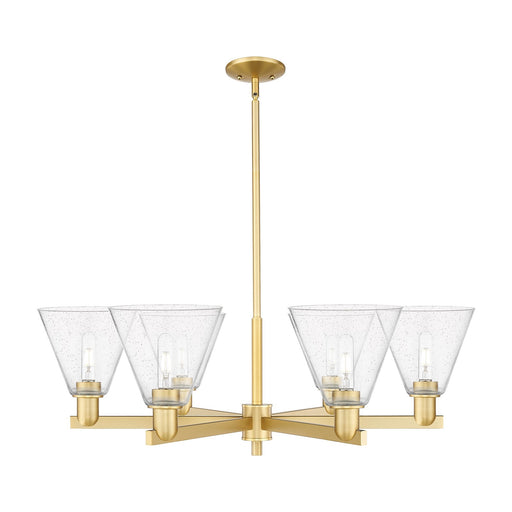 Innovations Berkshire Glass 38in 6-Light Chandelier | Industrial Satin Gold Steel and Seedy Glass | Kitchen & Dining Room | Model 716-6CR-SG-GBC-84