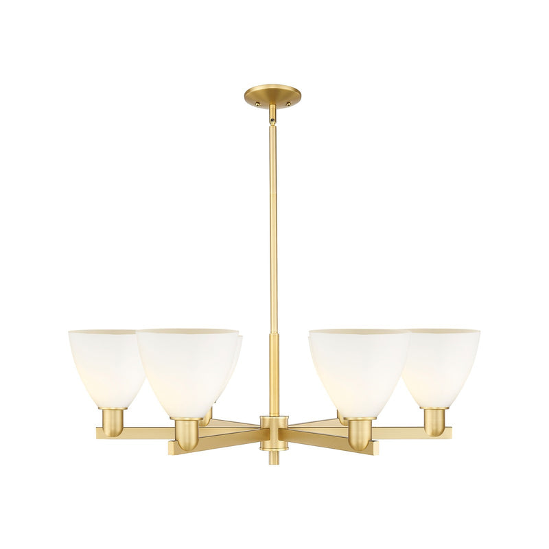 Innovations Bristol 37in 6-Light Chandelier | Industrial Satin Gold and Matte White Glass | Dining Room & Living Room | Model 716-6CR-SG-GBD-751