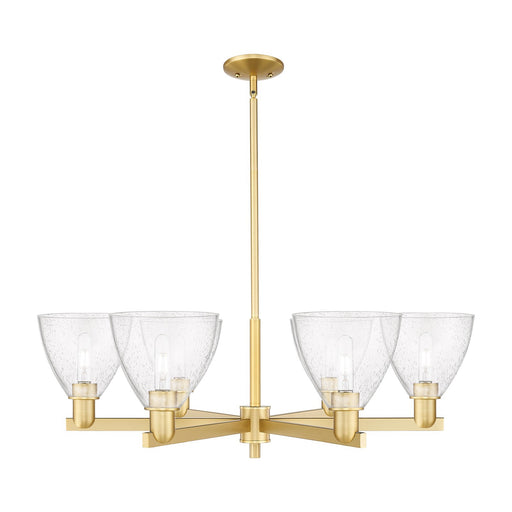 Innovations Bristol 37in 6-Light Chandelier | Industrial Satin Gold Steel and Seedy Glass | Dining Room & Living Room | Model 716-6CR-SG-GBD-754