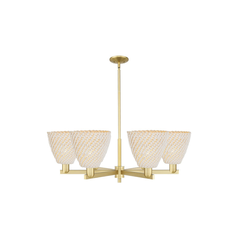 Innovations Bristol Natural 39in 6-Light Chandelier | Industrial Satin Gold Steel and Natural Fiber Dome Shades | Dining Room | Model 716-6CR-SG-NBD-9-NAT