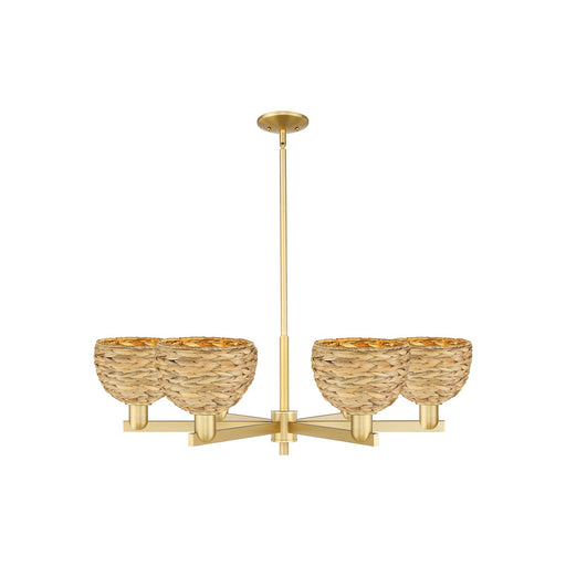 Innovations Woven Rattan 38in 6-Light Chandelier | Industrial Satin Gold Steel and Natural Fiber Dome Shade | Dining Room & | Model 716-6CR-SG-RBD-8-NAT