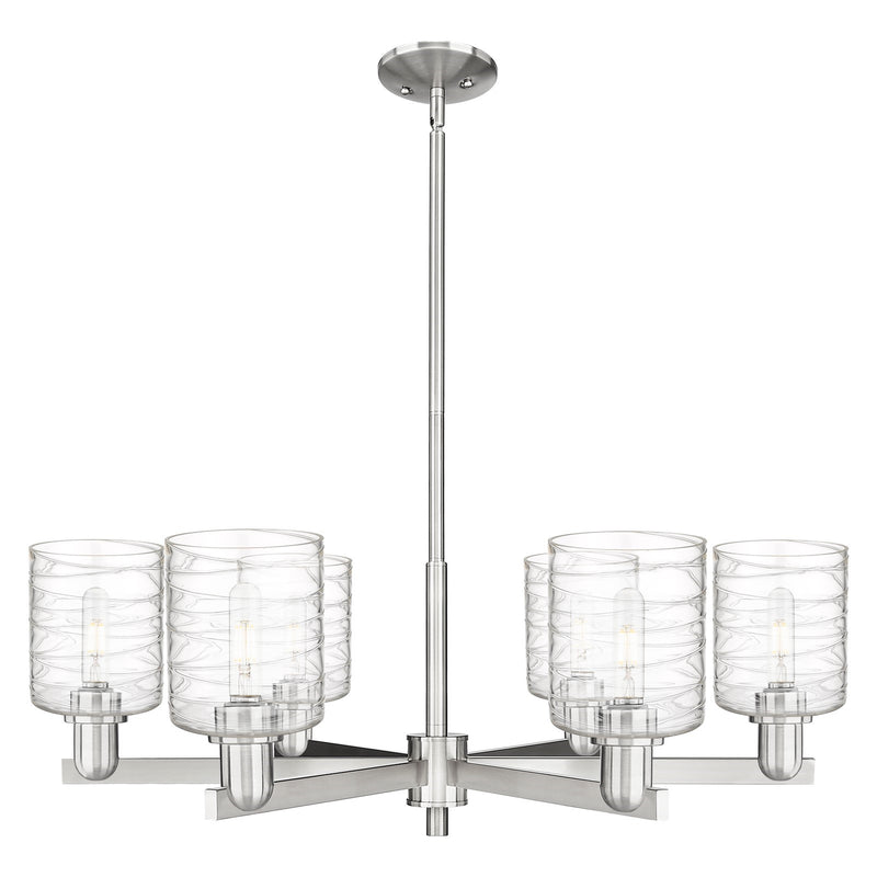 Innovations Cobbleskill 35in 6-Light Chandelier | Industrial Satin Nickel Steel and Deco Swirl Glass | Dining Room & Living Room | Model 716-6CR-SN-G1113