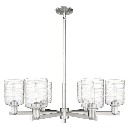 Innovations Cobbleskill 35in 6-Light Chandelier | Industrial Satin Nickel Steel and Deco Swirl Glass | Dining Room & Living Room | Model 716-6CR-SN-G1113