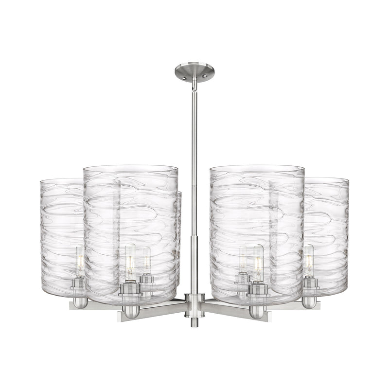 Innovations Cobbleskill 39in 6-Light Chandelier | Industrial Satin Nickel and Deco Swirl Glass | Dining Room & Living Room | Model 716-6CR-SN-G1113-L