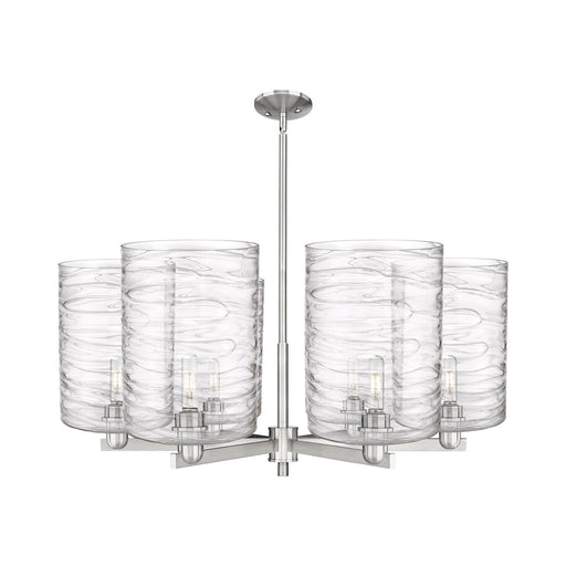 Innovations Cobbleskill 39in 6-Light Chandelier | Industrial Satin Nickel and Deco Swirl Glass | Dining Room & Living Room | Model 716-6CR-SN-G1113-L