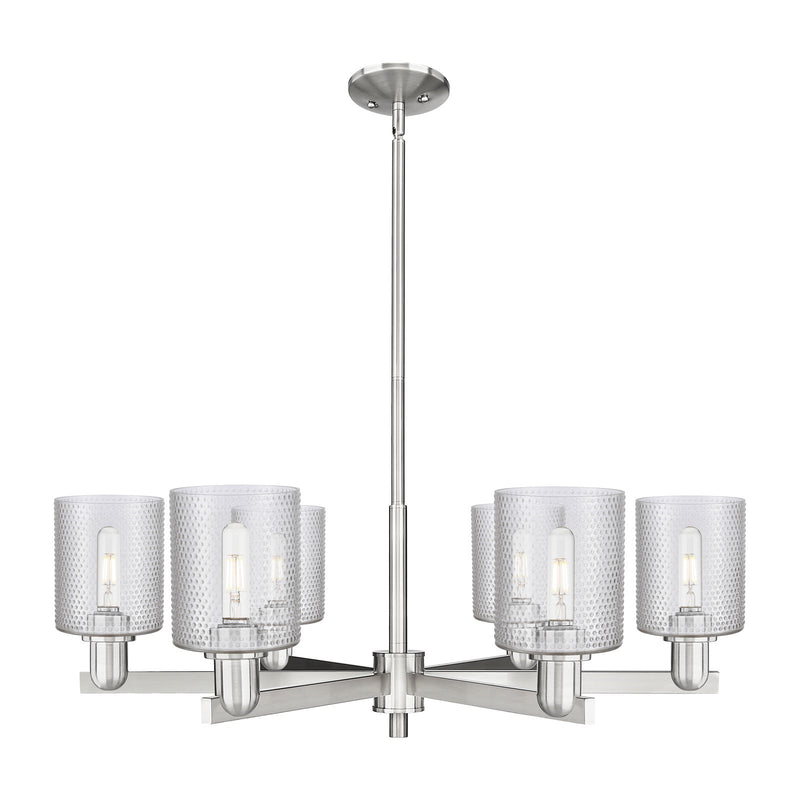 Innovations Cobbleskill 35in 6-Light Chandelier | Industrial Satin Nickel Steel and Clear Glass | Dining Room & Kitchen Island | Model 716-6CR-SN-G112