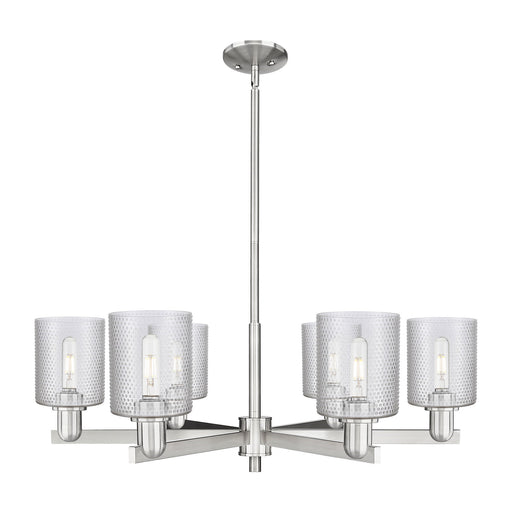Innovations Cobbleskill 35in 6-Light Chandelier | Industrial Satin Nickel Steel and Clear Glass | Dining Room & Kitchen Island | Model 716-6CR-SN-G112