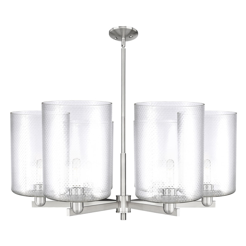 Innovations Cobbleskill 39in 6-Light Chandelier | Industrial Satin Nickel Steel and Clear Glass Drum Shade | Dining Room & | Model 716-6CR-SN-G112-L