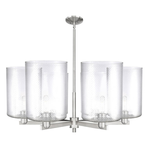 Innovations Cobbleskill 39in 6-Light Chandelier | Industrial Satin Nickel Steel and Clear Glass Drum Shade | Dining Room & | Model 716-6CR-SN-G112-L