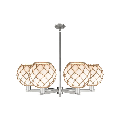 Innovations Farmhouse Rope 40in 6-Light Chandelier | Industrial Satin Nickel and Matte White Glass with Brown Rope Shade | Model 716-6CR-SN-G121-10RB