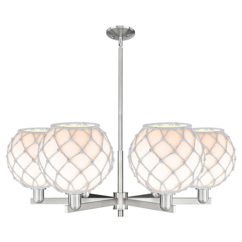 Innovations Farmhouse Rope 40in 6-Light Chandelier | Industrial Satin Nickel Steel and White Glass with Rope | Kitchen Island | Model 716-6CR-SN-G121-10RW