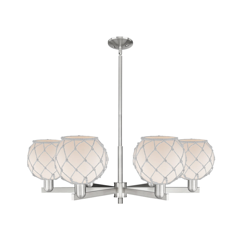 Innovations Farmhouse Rope 38in 6-Light Chandelier | Industrial Satin Nickel Steel and White Frosted Glass with Rope | Dining | Model 716-6CR-SN-G121-8RW