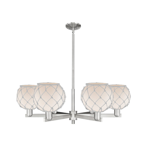 Innovations Farmhouse Rope 38in 6-Light Chandelier | Industrial Satin Nickel Steel and White Frosted Glass with Rope | Dining | Model 716-6CR-SN-G121-8RW