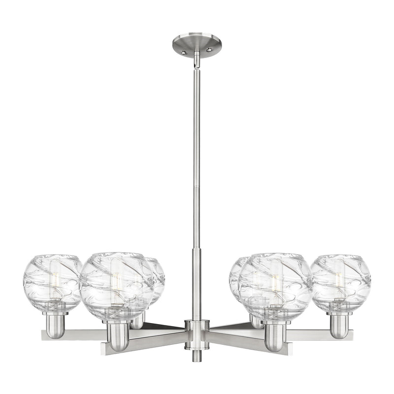 Innovations Athens Deco Swirl 35.625in 6-Light Chandelier | Industrial Satin Nickel and Clear Deco Swirl Glass | Dining Room | Model 716-6CR-SN-G1213-6CL