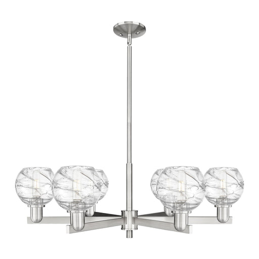 Innovations Athens Deco Swirl 35.625in 6-Light Chandelier | Industrial Satin Nickel and Clear Deco Swirl Glass | Dining Room | Model 716-6CR-SN-G1213-6CL