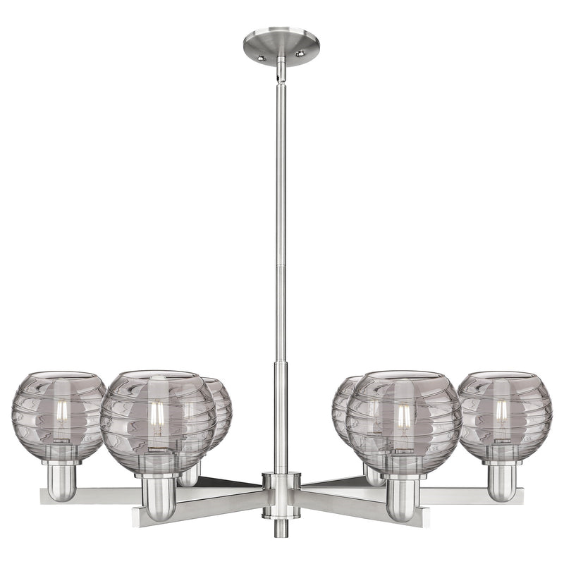 Innovations Athens Deco Swirl 36in 6-Light Chandelier | Industrial Satin Nickel and Light Smoke Glass | Dining Room & Living | Model 716-6CR-SN-G1213-6SM