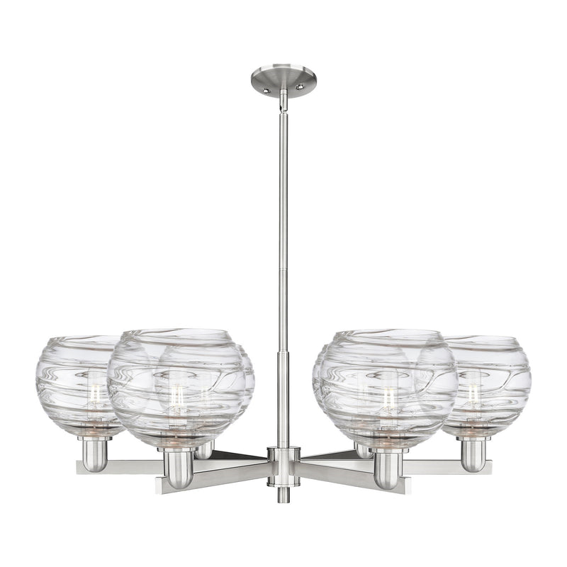 Innovations Athens Deco Swirl 38in 6-Light Chandelier | Industrial Satin Nickel Steel and Clear Glass | Dining Room & Living | Model 716-6CR-SN-G1213-8CL