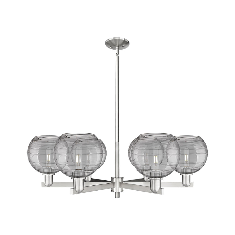 Innovations Athens Deco Swirl 38in 6-Light Chandelier | Industrial Satin Nickel and Light Smoke Glass | Dining Room & Living | Model 716-6CR-SN-G1213-8SM