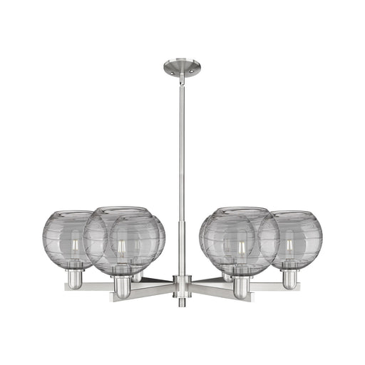 Innovations Athens Deco Swirl 38in 6-Light Chandelier | Industrial Satin Nickel and Light Smoke Glass | Dining Room & Living | Model 716-6CR-SN-G1213-8SM