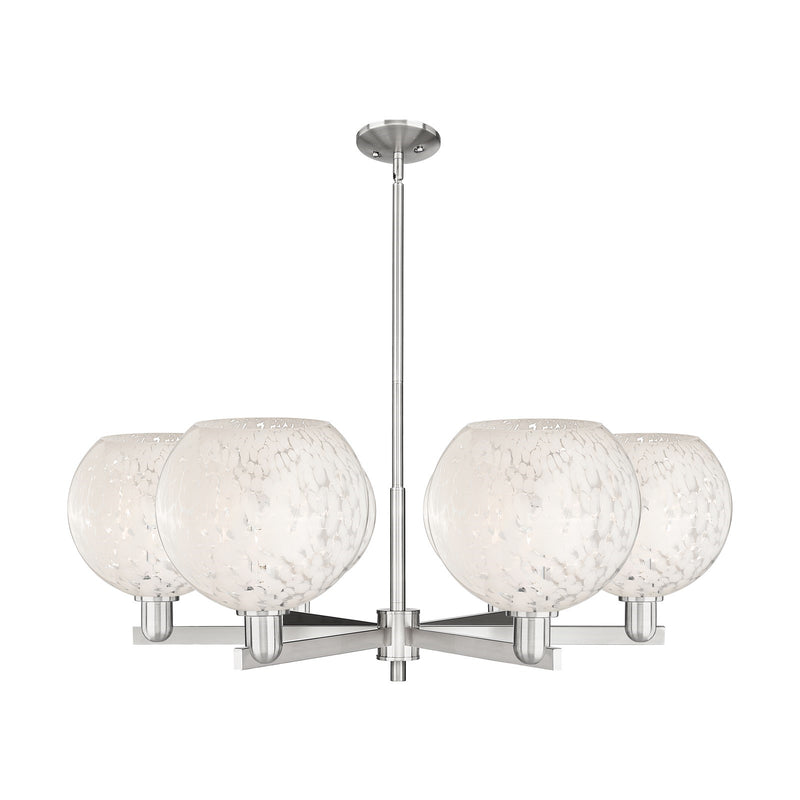Innovations Lighting Arcadia 40in 6-Light Chandelier | Industrial Satin Nickel Steel and White Mouchette Glass | Dining Room | Model 716-6CR-SN-G1216-10WM