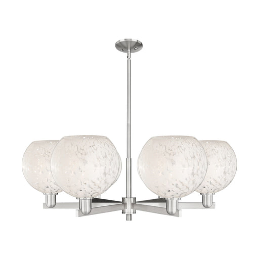 Innovations Lighting Arcadia 40in 6-Light Chandelier | Industrial Satin Nickel Steel and White Mouchette Glass | Dining Room | Model 716-6CR-SN-G1216-10WM