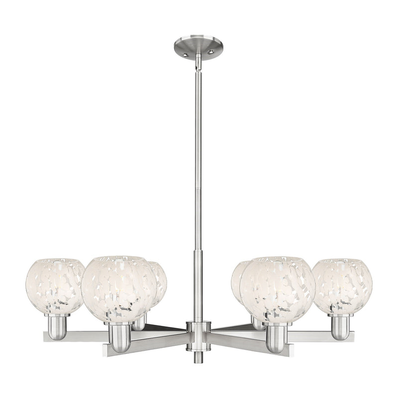 Innovations Lighting White Mouchette 36in 6-Light Chandelier | Industrial Satin Nickel and White Mouchette Glass | Dining | Model 716-6CR-SN-G1216-6WM