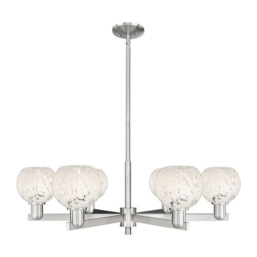 Innovations Lighting White Mouchette 36in 6-Light Chandelier | Industrial Satin Nickel and White Mouchette Glass | Dining | Model 716-6CR-SN-G1216-6WM
