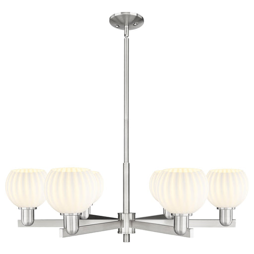 Innovations Lighting White Venetian 36in 6-Light Chandelier | Industrial Satin Nickel and White Venetian Glass | Living Room | Model 716-6CR-SN-G1217-6WV