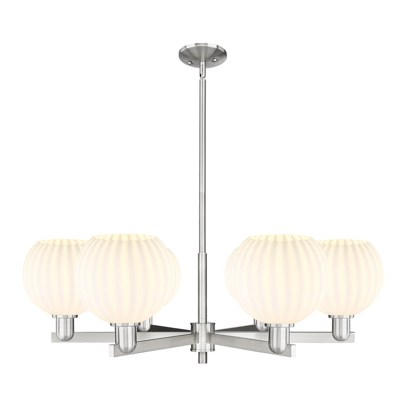 Innovations Lighting White Venetian 6-Light 38in Chandelier | Industrial Satin Nickel and White Venetian Glass | Living Room | Model 716-6CR-SN-G1217-8WV