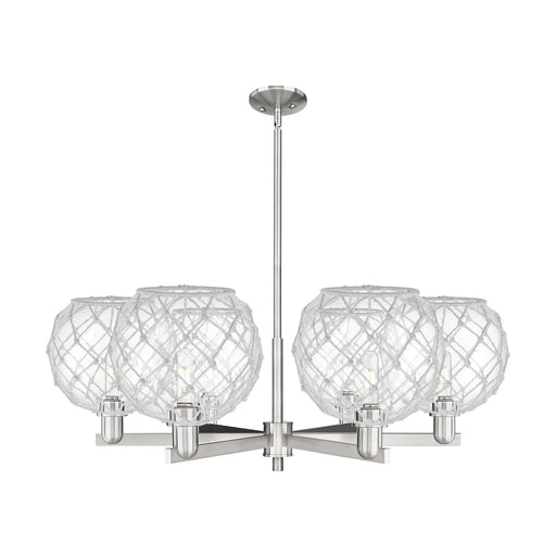Innovations Farmhouse Rope 40in 6-Light Chandelier | Industrial Satin Nickel Steel and Clear Glass with White Rope | Dining | Model 716-6CR-SN-G122-10RW