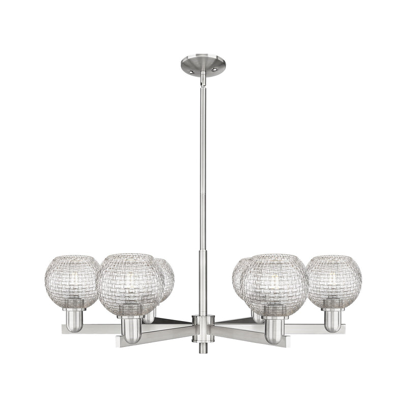 Innovations Athens 36in 6-Light Chandelier | Industrial Satin Nickel Steel and Clear Basket Weave Glass | Dining Room & | Model 716-6CR-SN-G122C-6CL
