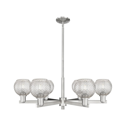 Innovations Athens 36in 6-Light Chandelier | Industrial Satin Nickel Steel and Clear Basket Weave Glass | Dining Room & | Model 716-6CR-SN-G122C-6CL