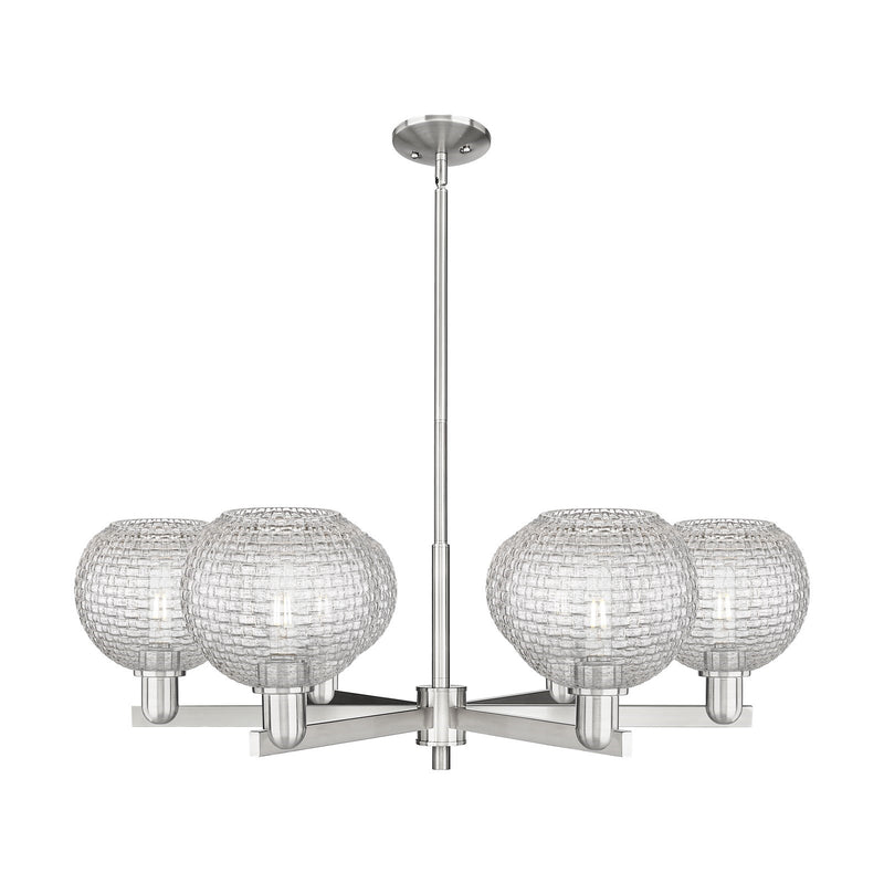 Innovations Athens 38in 6-Light Chandelier | Industrial Satin Nickel Steel and Clear Basket Weave Glass | Dining Room & | Model 716-6CR-SN-G122C-8CL