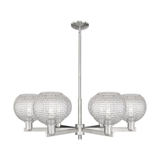 Innovations Athens 38in 6-Light Chandelier | Industrial Satin Nickel Steel and Clear Basket Weave Glass | Dining Room & | Model 716-6CR-SN-G122C-8CL