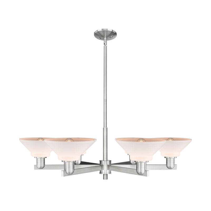 Innovations Orwell 38in 6-Light Chandelier | Industrial Satin Nickel Steel and Matte White Glass | Dining Room & Living Room | Model 716-6CR-SN-G131