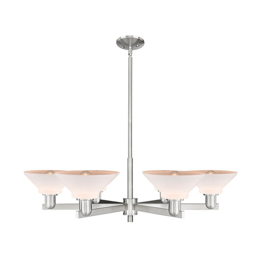 Innovations Orwell 38in 6-Light Chandelier | Industrial Satin Nickel Steel and Matte White Glass | Dining Room & Living Room | Model 716-6CR-SN-G131