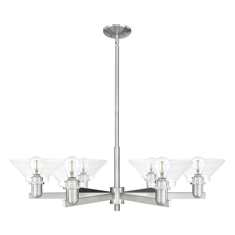 Innovations Orwell 38in 6-Light Chandelier | Industrial Satin Nickel and Clear Glass | Dining Room & Living Room | 38 x 38 x 9 in | Model 716-6CR-SN-G132