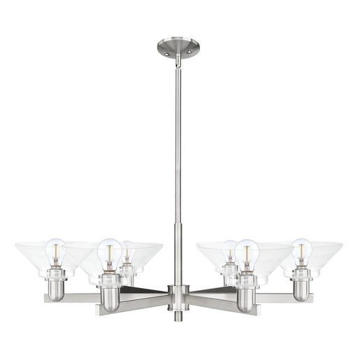 Innovations Orwell 38in 6-Light Chandelier | Industrial Satin Nickel and Clear Glass | Dining Room & Living Room | 38 x 38 x 9 in | Model 716-6CR-SN-G132