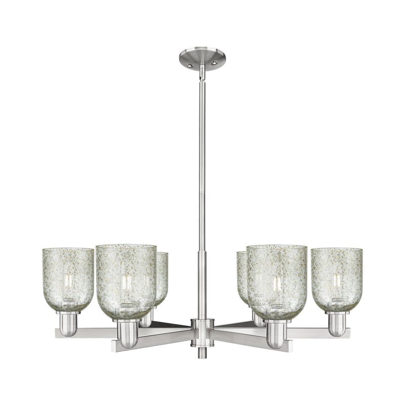 Innovations Lighting Caledonia 35in 6-Light Chandelier | Industrial Satin Nickel Steel and Mica Glass | Dining Room & Living Room | Model 716-6CR-SN-G259