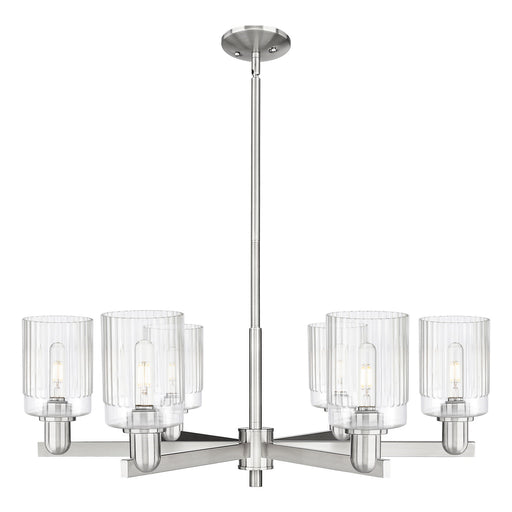 Innovations Hadley 34in 6-Light Chandelier | Industrial Satin Nickel and Clear Ribbed Glass | Dining Room & Living Room | Model 716-6CR-SN-G342