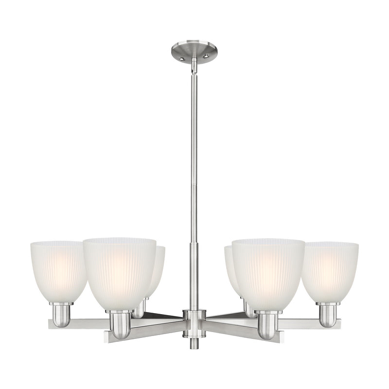 Innovations Castile 36in 6-Light Chandelier | Industrial Satin Nickel and White Glass | Dining Room & Living Room | Model 716-6CR-SN-G381