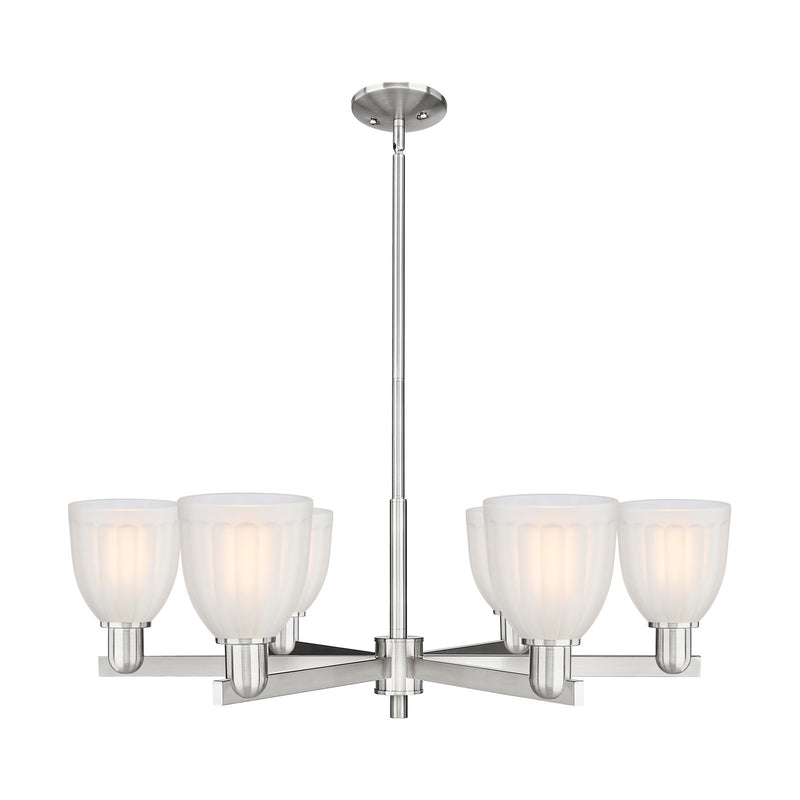 Innovations Brookfield 36in 6-Light Chandelier | Industrial Satin Nickel and White Frosted Ribbed Glass | Dining Room & Living | Model 716-6CR-SN-G441