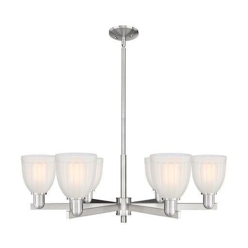 Innovations Brookfield 36in 6-Light Chandelier | Industrial Satin Nickel and White Frosted Ribbed Glass | Dining Room & Living | Model 716-6CR-SN-G441