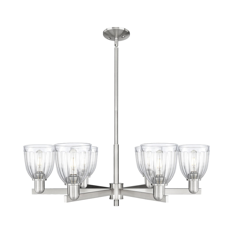 Innovations Brookfield 36in 6-Light Chandelier | Industrial Satin Nickel and Clear Ribbed Glass | Dining Room & Living Room | Model 716-6CR-SN-G442
