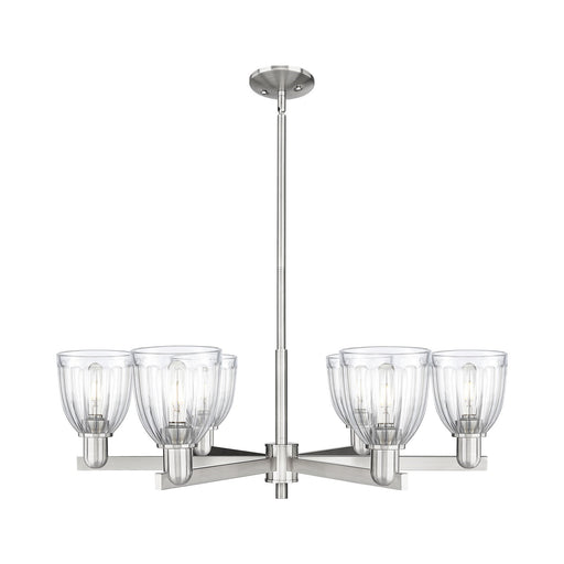 Innovations Brookfield 36in 6-Light Chandelier | Industrial Satin Nickel and Clear Ribbed Glass | Dining Room & Living Room | Model 716-6CR-SN-G442